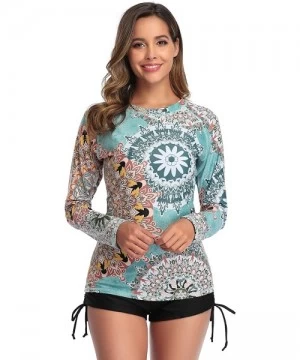 Rash Guards Women's Long Sleeve Rashguard Swimwear UPF 50+ Rash Guard Floral Print 2 Piece Swimsuit Sets - F-79s - C4194TNEU7X