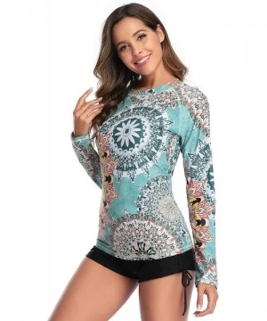 Rash Guards Women's Long Sleeve Rashguard Swimwear UPF 50+ Rash Guard Floral Print 2 Piece Swimsuit Sets - F-79s - C4194TNEU7X