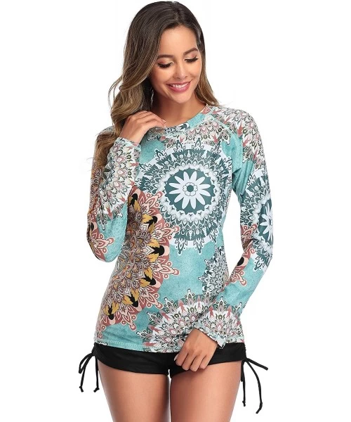 Rash Guards Women's Long Sleeve Rashguard Swimwear UPF 50+ Rash Guard Floral Print 2 Piece Swimsuit Sets - F-79s - C4194TNEU7X