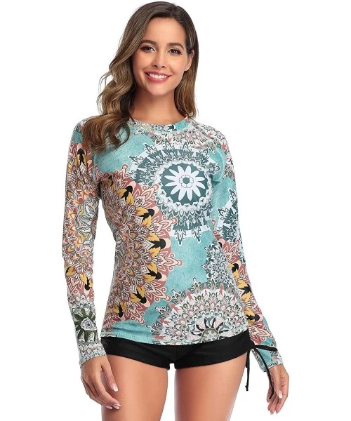 Rash Guards Women's Long Sleeve Rashguard Swimwear UPF 50+ Rash Guard Floral Print 2 Piece Swimsuit Sets - F-79s - C4194TNEU7X