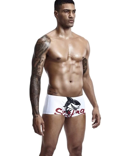 Briefs Mens Low Rise Sexy Surfing Boxer Brief Swimwear - 90808 White/Red - CH18UTU6D42