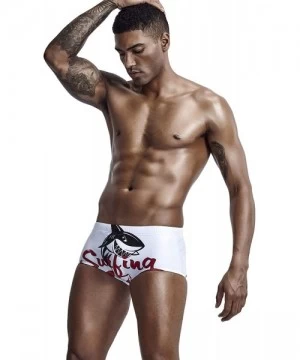 Briefs Mens Low Rise Sexy Surfing Boxer Brief Swimwear - 90808 White/Red - CH18UTU6D42