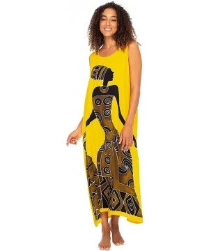 Cover-Ups Womens Long African Print Maxi Dress Swimsuit Cover Up Loose Sleeveless Beach Kaftan with Pockets Rayon - Women Pot...