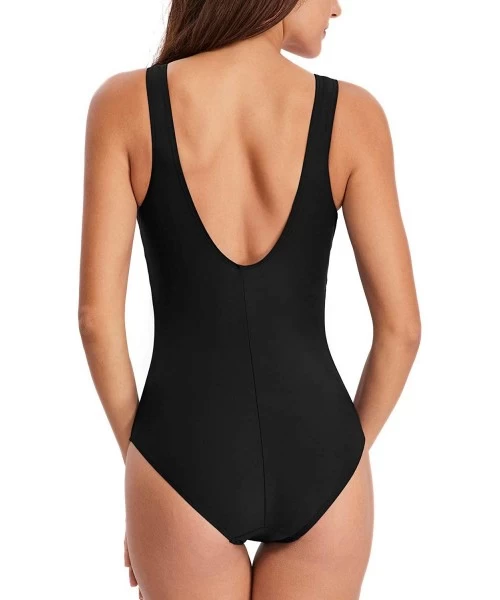 Racing Women's Athletic One Piece Swimsuits Racing Training Sports Bathing Suit Color Block Swimwear - Black - C718TK6IKEH