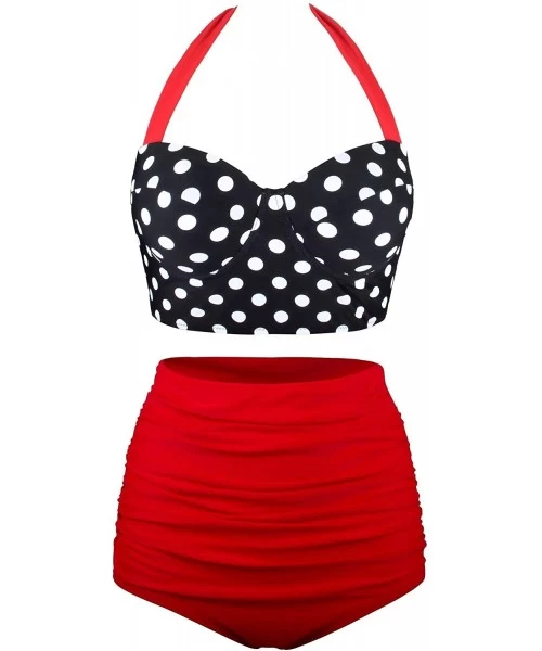 Racing Women Vintage Two Piece Swimsuits High Waisted Bathing Suits with Underwired Top - New Size-halter Polka Dot+red - C61...