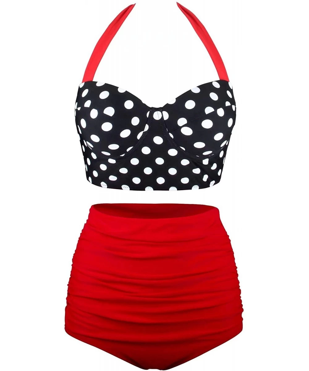 Racing Women Vintage Two Piece Swimsuits High Waisted Bathing Suits with Underwired Top - New Size-halter Polka Dot+red - C61...