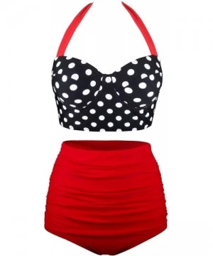 Racing Women Vintage Two Piece Swimsuits High Waisted Bathing Suits with Underwired Top - New Size-halter Polka Dot+red - C61...