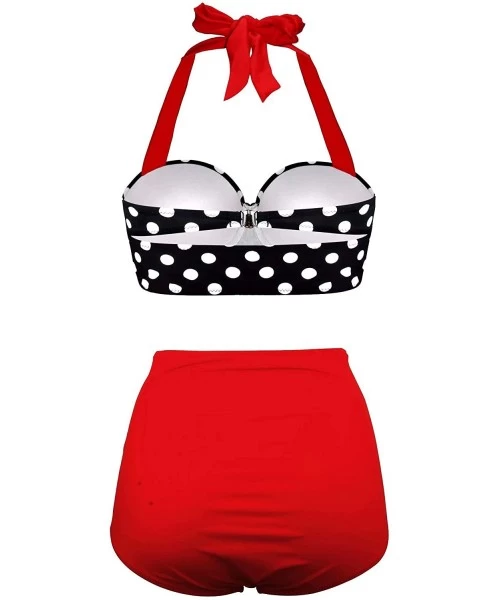 Racing Women Vintage Two Piece Swimsuits High Waisted Bathing Suits with Underwired Top - New Size-halter Polka Dot+red - C61...