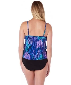 Tops Women's Swimwear Ruffled Feathers Rita V-Neck Tankini Top with Soft Cup Bra and Adjustable Straps - Peacock - CD18E6ZRCYL