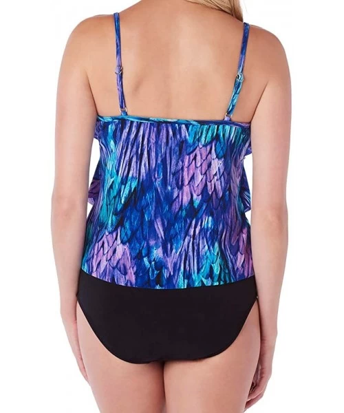 Tops Women's Swimwear Ruffled Feathers Rita V-Neck Tankini Top with Soft Cup Bra and Adjustable Straps - Peacock - CD18E6ZRCYL