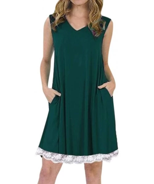 Rash Guards Women's Summer Sleeveless Halter Neck Lace Solid Color Loose Mini Dress - Green - CS18TS7YC28