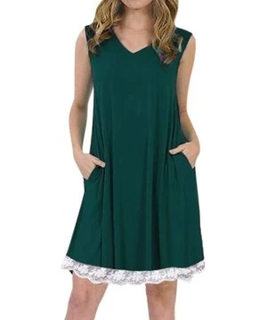 Rash Guards Women's Summer Sleeveless Halter Neck Lace Solid Color Loose Mini Dress - Green - CS18TS7YC28