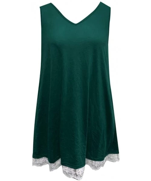 Rash Guards Women's Summer Sleeveless Halter Neck Lace Solid Color Loose Mini Dress - Green - CS18TS7YC28