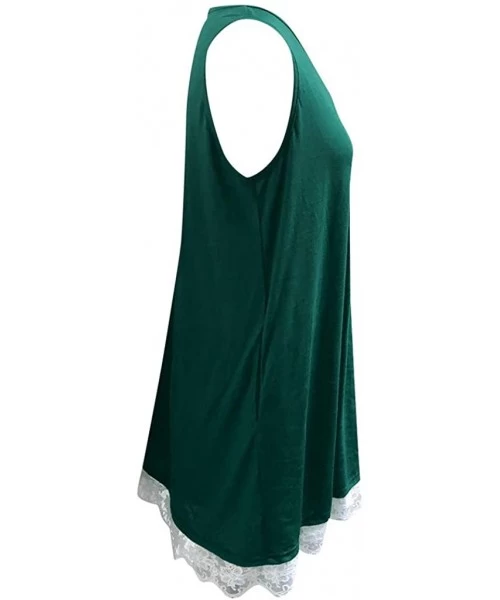 Rash Guards Women's Summer Sleeveless Halter Neck Lace Solid Color Loose Mini Dress - Green - CS18TS7YC28