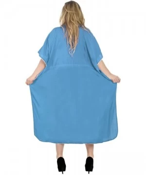 Cover-Ups Women's Loose Caftan Swimsuit Cover Up Beach Casual Dress Solid Plain - Blue_u31 - CS12DM2QAIT