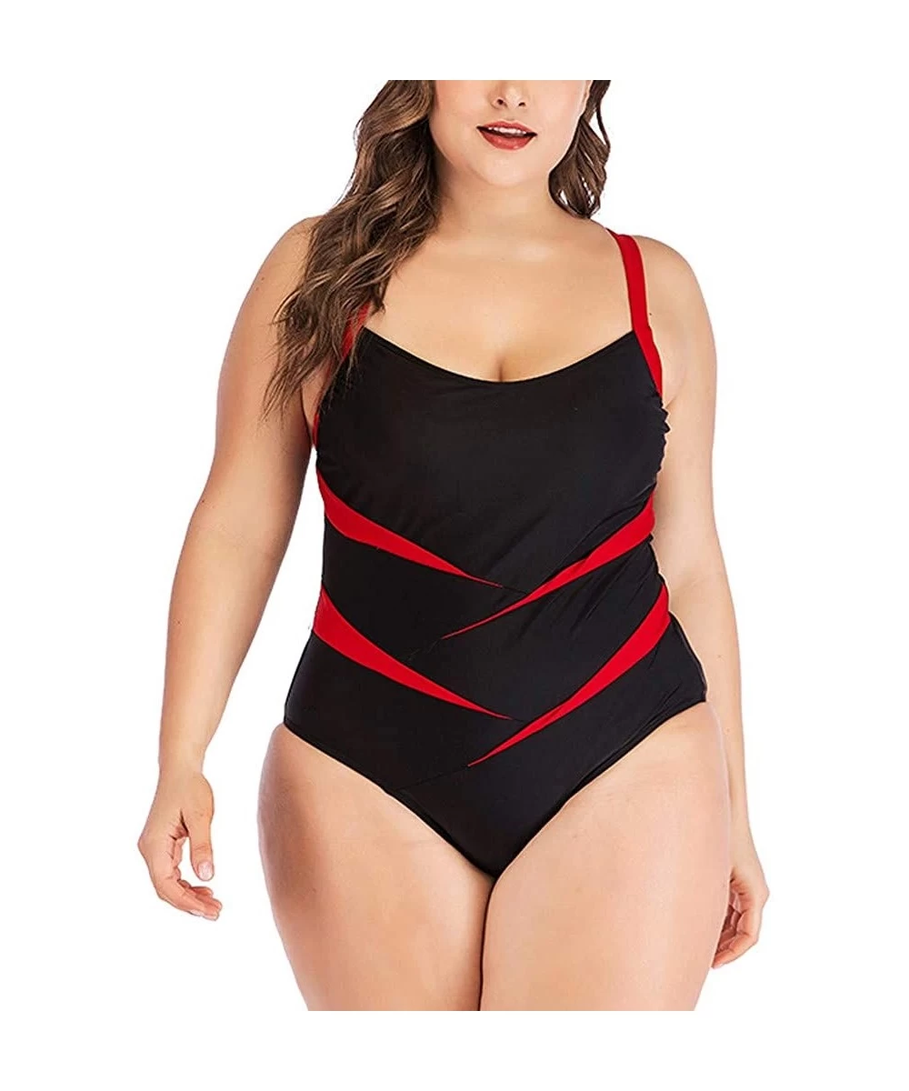 Racing Women Plus Size Swimsuits Tankini Swimwear Printed Padded One Piece Swimwear Beach Bathing Suits - Red - CC18TUZZLQT