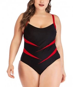 Racing Women Plus Size Swimsuits Tankini Swimwear Printed Padded One Piece Swimwear Beach Bathing Suits - Red - CC18TUZZLQT