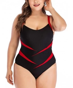 Racing Women Plus Size Swimsuits Tankini Swimwear Printed Padded One Piece Swimwear Beach Bathing Suits - Red - CC18TUZZLQT