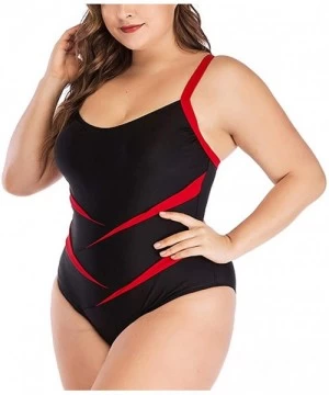 Racing Women Plus Size Swimsuits Tankini Swimwear Printed Padded One Piece Swimwear Beach Bathing Suits - Red - CC18TUZZLQT