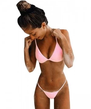 Sets Bikini Set Tie Side Brazilian Bottom Swimwear Two Pieces Swimsuit String Padded Thong Bathing Suits - Pink-1 - CF1952O9RR5