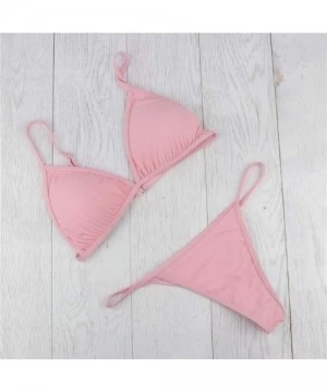 Sets Bikini Set Tie Side Brazilian Bottom Swimwear Two Pieces Swimsuit String Padded Thong Bathing Suits - Pink-1 - CF1952O9RR5