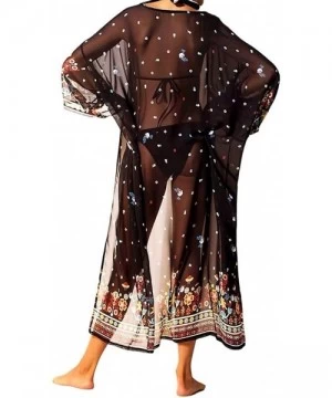 Cover-Ups Women's Summer Blouse Cover Up Loose Kimono Floral Print Cardigan Chiffon Beachwear Dress - Black - CZ18H35K4CH