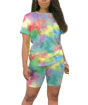 One-Pieces Women's Summer 2 Piece Shorts Outfits Tie Dyed Club Short Sleeves T Shirts + Short Joggers Tracksuits Set 101 Tied...