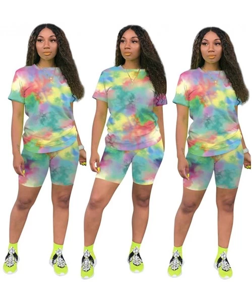 One-Pieces Women's Summer 2 Piece Shorts Outfits Tie Dyed Club Short Sleeves T Shirts + Short Joggers Tracksuits Set 101 Tied...