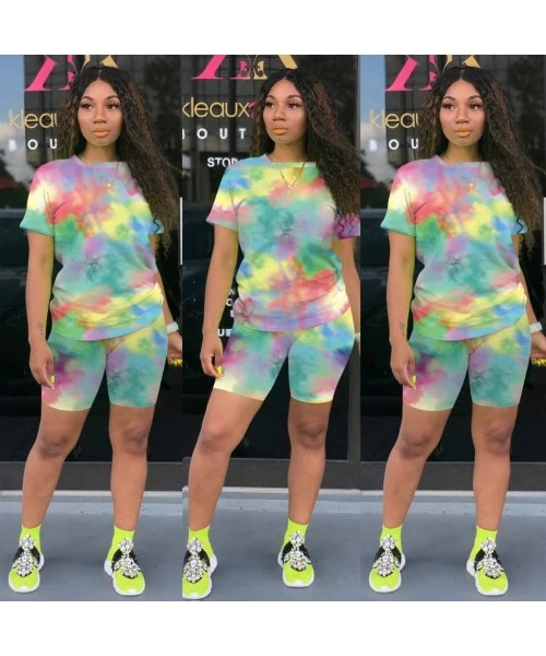 One-Pieces Women's Summer 2 Piece Shorts Outfits Tie Dyed Club Short Sleeves T Shirts + Short Joggers Tracksuits Set 101 Tied...