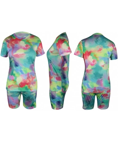 One-Pieces Women's Summer 2 Piece Shorts Outfits Tie Dyed Club Short Sleeves T Shirts + Short Joggers Tracksuits Set 101 Tied...