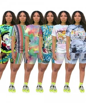 One-Pieces Women's Summer 2 Piece Shorts Outfits Tie Dyed Club Short Sleeves T Shirts + Short Joggers Tracksuits Set 101 Tied...