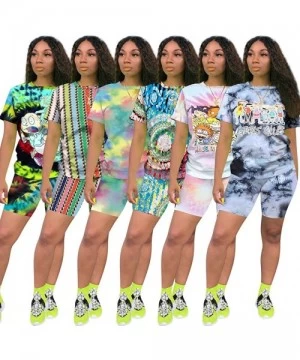 One-Pieces Women's Summer 2 Piece Shorts Outfits Tie Dyed Club Short Sleeves T Shirts + Short Joggers Tracksuits Set 101 Tied...