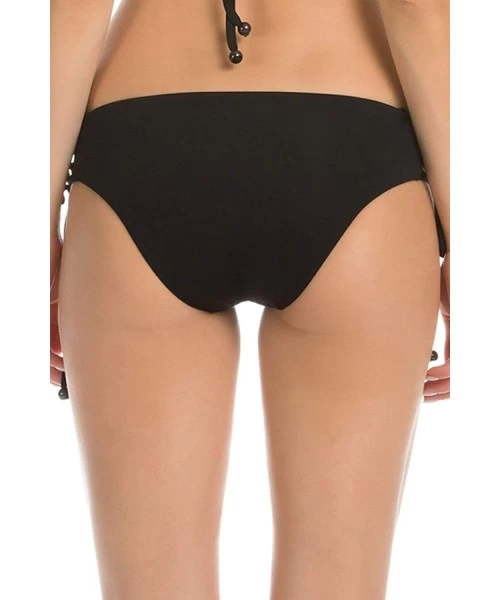 Tankinis Women's Crochet Trim Tab Side Hipster Bikini Bottom - Black/White - C2188L9RUUE