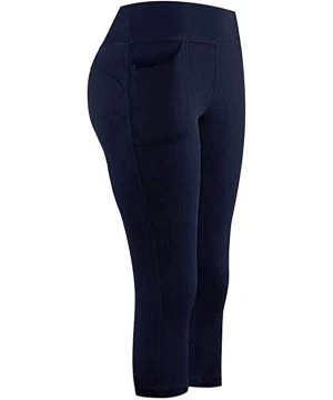 Tankinis Yoga Leggings with Pockets for Women High Waist Tummy Control Yoga Pants Capris Workout Leggings Shorts - Navy 1 - C...