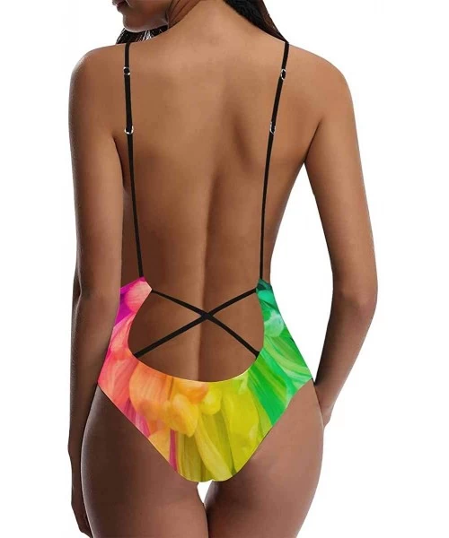 One-Pieces Tie Dye and Rainbow V-Neck Women Lacing Backless One-Piece Swimsuit Bathing Suit XS-3XL - Design 5 - CN18RAYG8CS