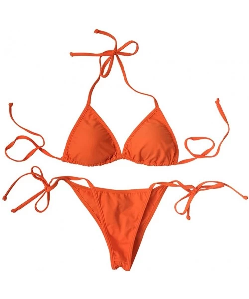 Racing Women's Mini Fashion Elegant Inspired Swimsuit Bikini Top Bottom - Orange - CI129UFTOIV