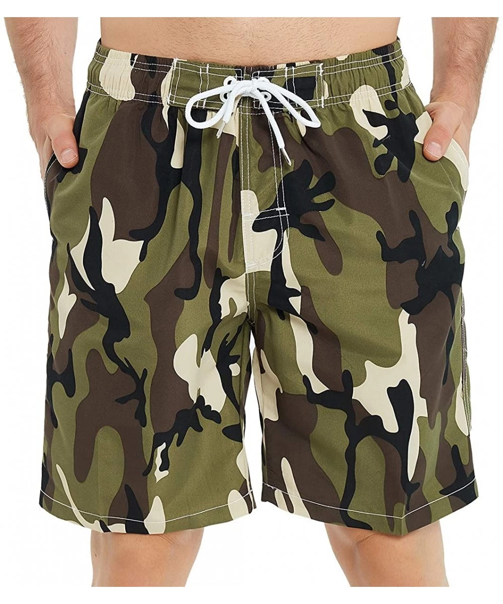 Board Shorts Mens Swim Trunks Long- Quick Dry Mens Boardshorts- 9 Inches Inseam Mens Bathing Suits with Mesh Lining - Camo Gr...