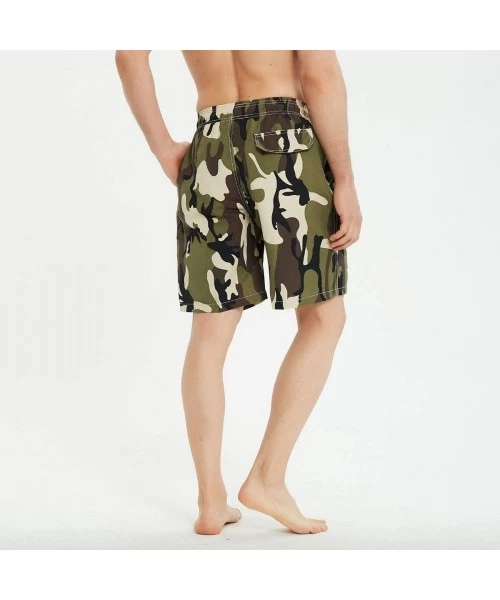 Board Shorts Mens Swim Trunks Long- Quick Dry Mens Boardshorts- 9 Inches Inseam Mens Bathing Suits with Mesh Lining - Camo Gr...