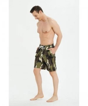 Board Shorts Mens Swim Trunks Long- Quick Dry Mens Boardshorts- 9 Inches Inseam Mens Bathing Suits with Mesh Lining - Camo Gr...