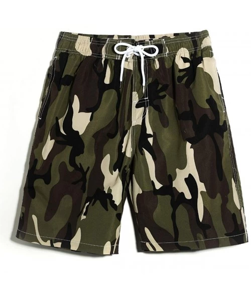 Board Shorts Mens Swim Trunks Long- Quick Dry Mens Boardshorts- 9 Inches Inseam Mens Bathing Suits with Mesh Lining - Camo Gr...