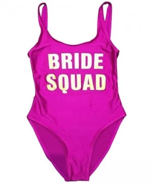 One-Pieces Womens Sexy One Piece Fashion Bride Squad Letter Print High Cut and Low Back Monokini Swimsuit - Purple - CC18MGDUR2Z