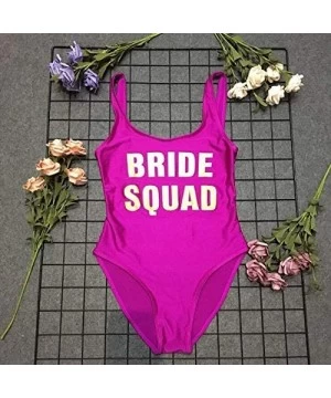 One-Pieces Womens Sexy One Piece Fashion Bride Squad Letter Print High Cut and Low Back Monokini Swimsuit - Purple - CC18MGDUR2Z