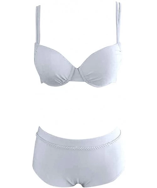 Sets Women's Swimwear Plain Padded Tankini Set Sporty with Boy Shorts Bikini Two Piece Swimsuit Bathing Suit - White - C11954...