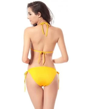 Sets Women's Sexy Padded Tops Tie Side Bottoms Triangle Bikini String Swimsuits Bathing Suit Beachwear Swimwear Yellow - CK18...