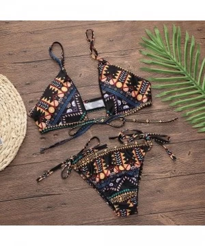 Sets Printing Padded Push up Bikini Women Ribbed Bikini Cheeky Bottom v Neck Brazilian Top 2 Piece Bathing Suits Brown - CO19...