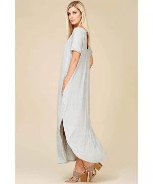 Cover-Ups Women's Long Split Maxi Dress Casual Loose V Neck Short Sleeve Beach with Pockets - Heather Grey - C418H2L4RMD