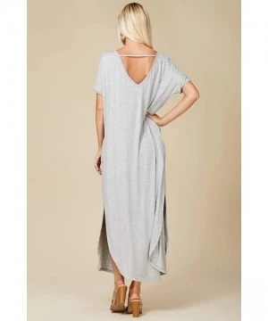 Cover-Ups Women's Long Split Maxi Dress Casual Loose V Neck Short Sleeve Beach with Pockets - Heather Grey - C418H2L4RMD