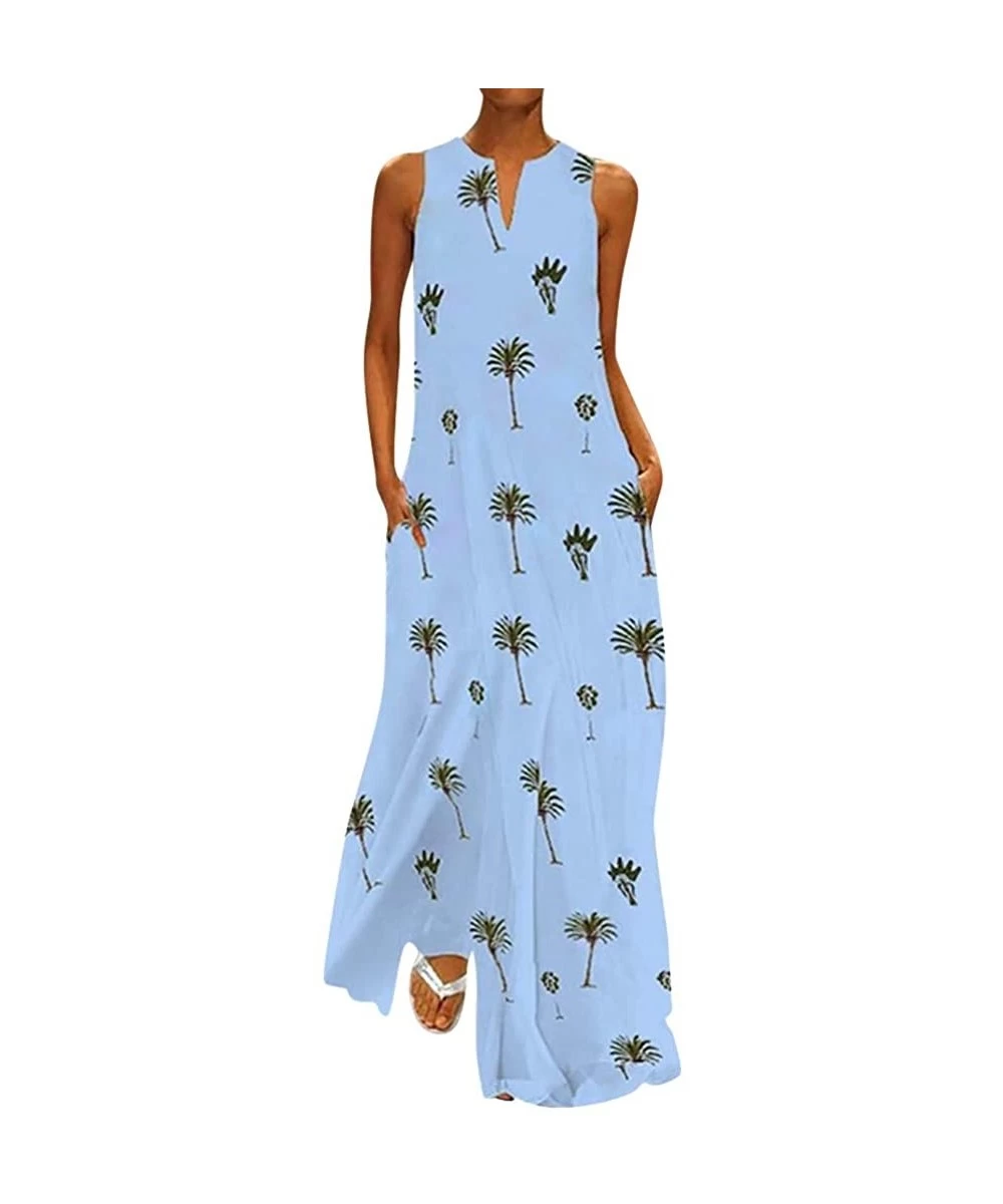 Cover-Ups Maxi Dress For Women丨deep Boho Print Dress丨womens Loose Party Dress - Blue 2 - CM18SOX5CUY