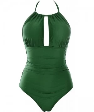 One-Pieces Women One Piece Swimsuit Tummy Control Swimwear V Neck Bathing Suit - Z-green - CD1859D5M27