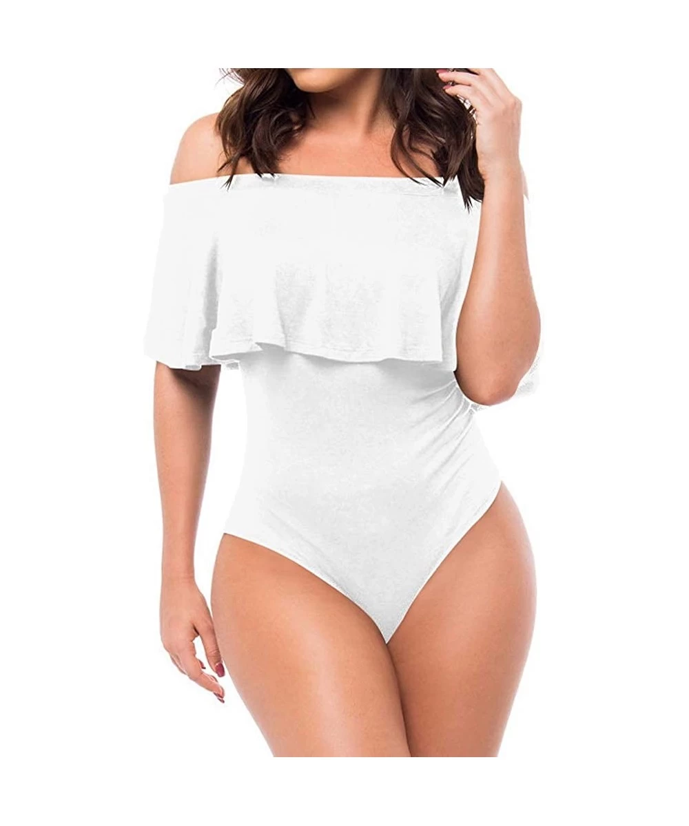 One-Pieces Women's Off Shoulder Ruffle Bodysuit Leotards Rompers Jumpsuits - C-white - CP18TUA5OW5